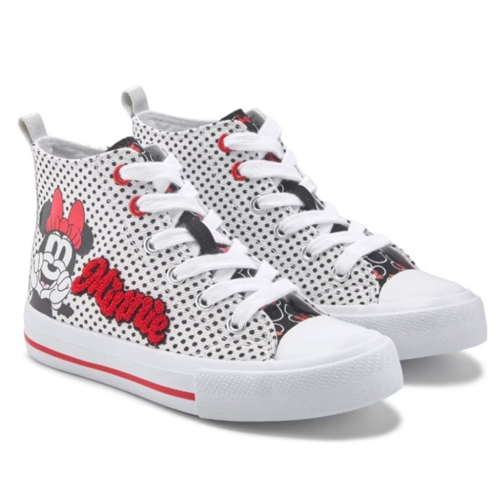 Disney Kids Minnie Mouse High-Top Sneakers - White Red Black 12M B3